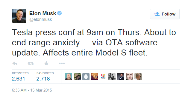 Elon Musk Will Unveil A Software Update For Tesla Model S on Thursday